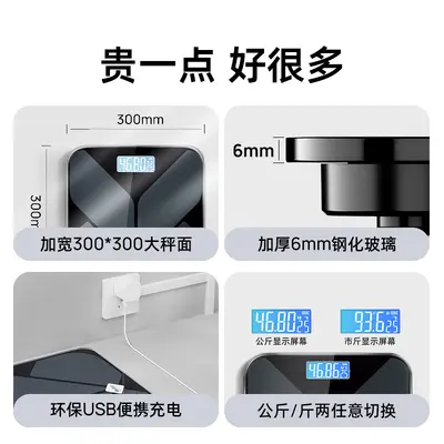 Household USB Charging Digital Scale 30*30cm Large Platform Thickened Tempered Glass Accurate Adult Weight Scale - 3