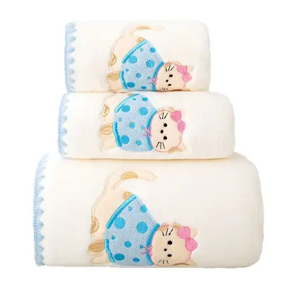 Coral velvet bath towel set, three-piece, thickened