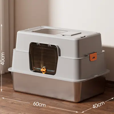 Large Stainless Steel Cat Litter Box, Detachable, Fully Enclosed - 8