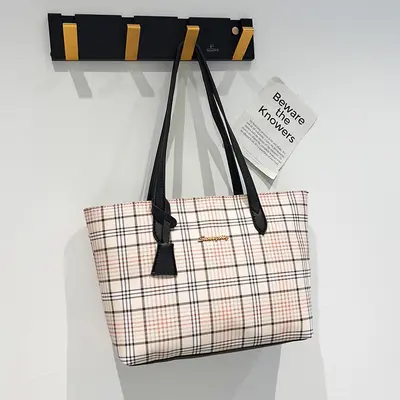 Plaid Print Tote Bag Set, 2 Pieces, Single Shoulder Strap - 7