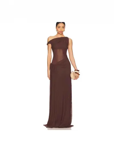 Women's Autumn Winter Dress, Off-Shoulder Asymmetric Pleated Sexy Dress