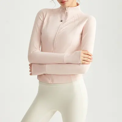Women's Full-Zip Slim Fit Yoga Jacket with Stand-Up Collar and Long Sleeves - 8