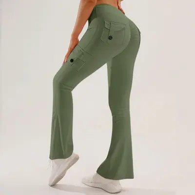 Women's Multi-Pocket Flared Cargo Yoga Pants for Outdoor Sports - 11