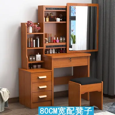 Modern Dressing Table with Sliding Mirror, LED Light and Storage Cabinet - 11
