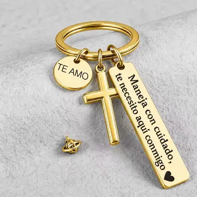 Engraved Stainless Steel Keychain, Round and Square Tag - 10
