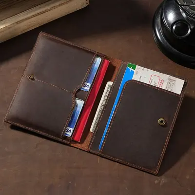 Crazy Horse leather passport holder genuine cowhide document bag men women