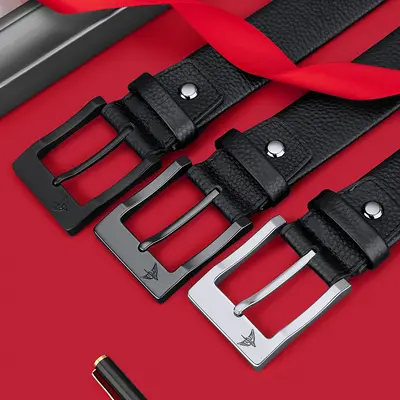 WilliamPOLO men's needle buckle belt, microfiber leather casual business belt, wear-resistant and durable youth belt