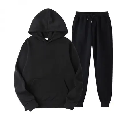 Men's spring autumn solid color hooded sweatshirt set, two-piece casual sports suit