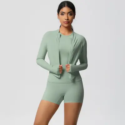 Yoga Three-Piece Set, Nude-Feel Brushed Fabric, Solid Color - 10