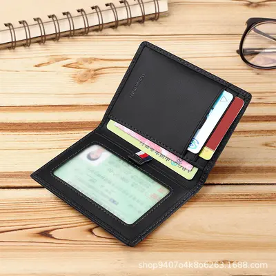 Men's Genuine Leather Ultra-Thin Short Card Holder, Cowhide - 4