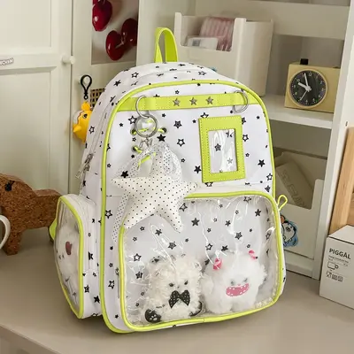 2026 neues Modell Cartoon Stern Rucksack für Damen Schüler Doppelschulter Rucksack niedlich transparent Puppe Tasche einfach großes Fassungsvermögen Schultasche - 11