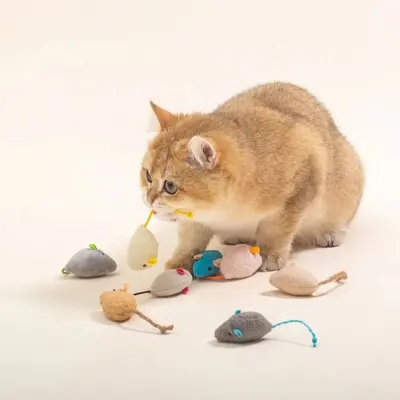 Realistic Mouse Cat Toy Set with Catnip and Teaser Wand - 3