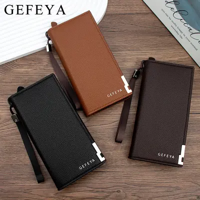 Men's Long Leather Wallet with Zipper and Card Slots, Large Capacity - 2