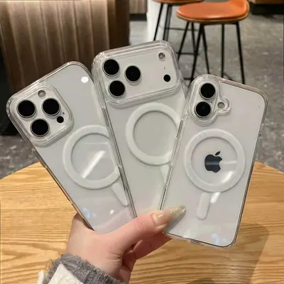 适用iPhone17Promax亚克力透明磁吸手机壳苹果16大孔15防摔保护套