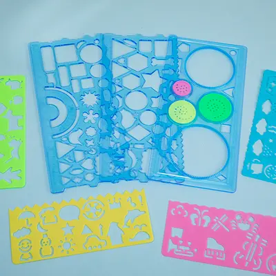 7 parçalı çocuk çizim şablonu seti, plastik geometri cetveli - 7