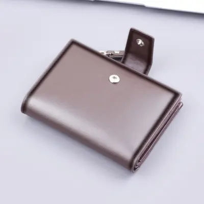 Men's Short Wallet, Vertical Design, Snap Button, Leather - 5