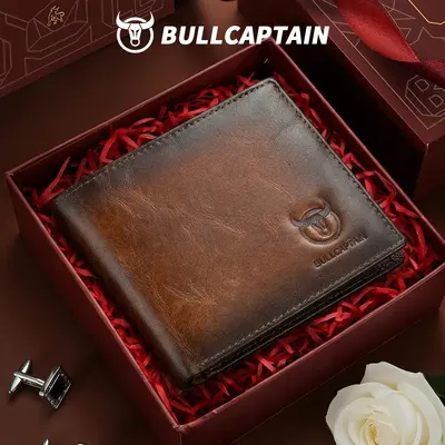 Men's Genuine Leather Short Wallet, Anti-Theft, Multi-Card Slots, Soft Cowhide - 12