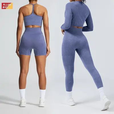 Damen-Sportset, nahtlos, hoher Bund, sandgewaschen - 3
