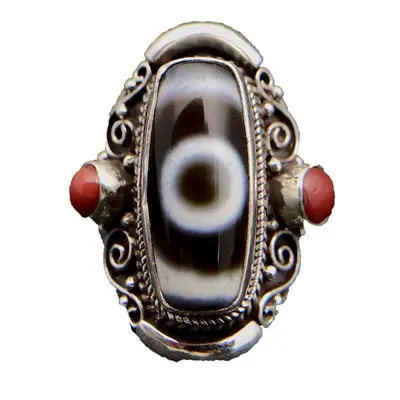 925 silver adjustable ring, handmade Tibetan-Nepal style ethnic design - 5