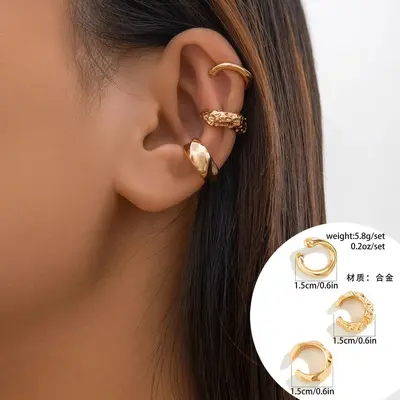 Non-Piercing Metal Pleated Ear Clips for Women, Geometric Design - 8