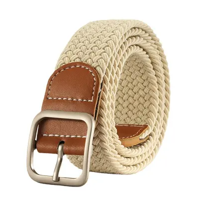 New Yellow Square Buckle No-Punch Canvas Belt for Women Men Unisex Casual Elastic Stretch Pin Buckle Leather Belt Wholesale