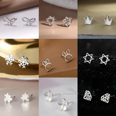 925 silver earrings, simple design, girls
