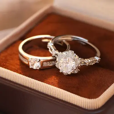 Bir karat çiftler yüzüğü moissanite taş ayarlanabilir - 2