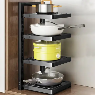 Kitchen pot rack storage, multi-layer, adjustable