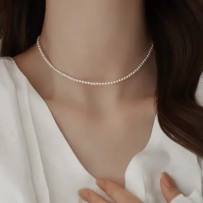 Pearl necklace, women's, double layer, clavicle, delicate chain - 7