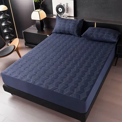 Waterproof Fitted Bed Sheet, Machine Washable, Solid Color Mattress Protector - 9