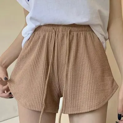Women's Waffle Shorts, High Waist, Plus Size, Loose Fit - 11