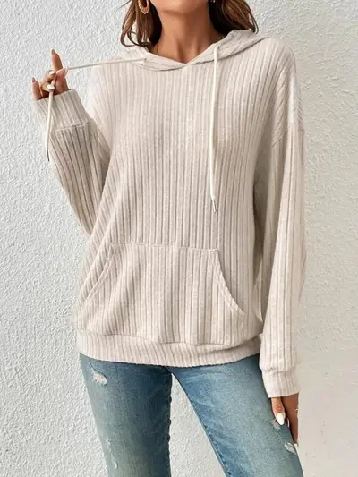 Women's Hooded Sweatshirt, Ribbed Knit, Kangaroo Pocket