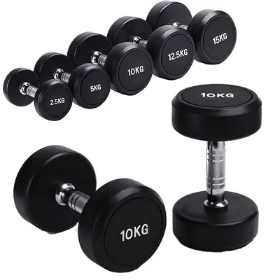 Fabrika Doğrudan Satış Kauçuk Kaplamalı Yuvarlak Başlı Dumbbell Erkek Ev Gym Dumbbell Seti Fitness Özel Katı Dökme Demir - 6