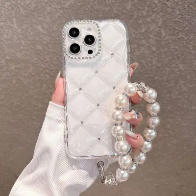 Elmas taşlı bileklikli, eşkenar dörtgen şeklinde şeffaf telefon kılıfı, iPhone 17 Pro Max/16/15/14/13/12/11 için uygun, yumuşak. - 3