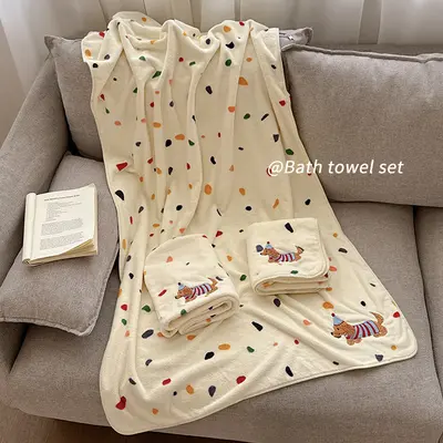 Women's bath towel, coral fleece, three-piece set - 3