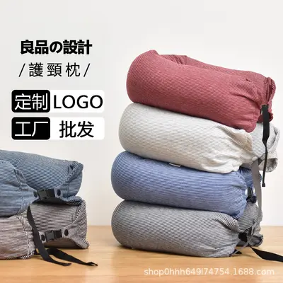 日系u型枕汗布颈枕条纹泡沫粒子枕旅行居家无印款可加logo护颈枕