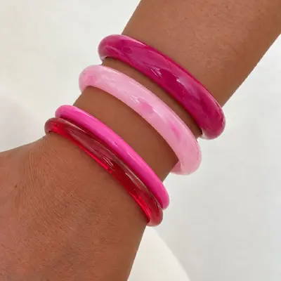 European and American Cross-border Fashion Color Gradient Resin Stacking Bracelets Vintage INS Style Arc-shaped Polished Closed Bangle Bracelets - 11