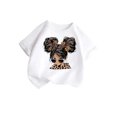 Girls' Short-Sleeve Loose Cartoon Print T-Shirt
