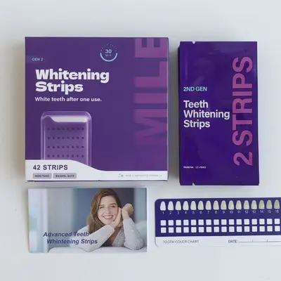 Purple teeth whitening strips, generation 2, gentle cleaning