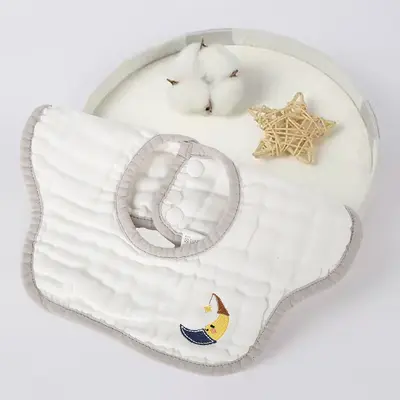 Baby Bib, 100% Cotton Gauze, 8-Layer, Embroidered - 8