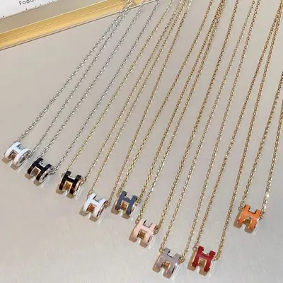 Aijia Mini H Letter Necklace 18K Gold Plated Enamel Collarbone Chain - 4