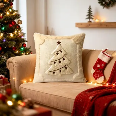 Amazon Weihnachts-Kissenbezug gesteppt kreativ Feiertagsatmosphäre Plüsch-Dekokissen Wohnzimmer Sofa Schlafzimmer Rückenkissen - 10