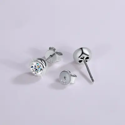 s925 ayar gümüş küpe, sade ve klasik baloncuk 50 puan 1 karat D renk mozanit küpe, mozanit küpe