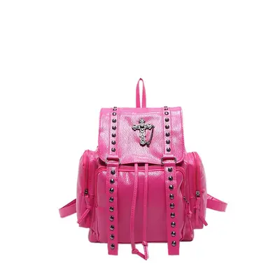 Soft PU Leather Backpack, Large Capacity, Cross Rivet Design - 7