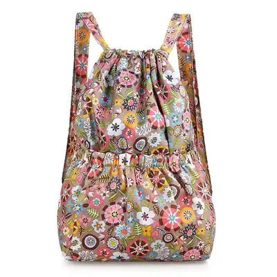 Women's Printed Backpack, Drawstring, Lightweight, Large Capacity - 11