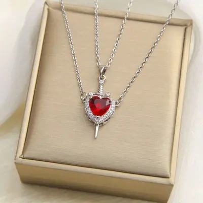 Popular single arrow heart pendant in Europe and America Valentine's Day red zirconium love sword pendant titanium steel bridge bone chain cross-border jewelry - 7