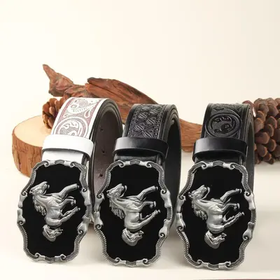 Fashionable leather belt for men, vintage buckle belt, personalized for young and middle-aged men, suitable for jeans, casual, versatile, simple men's belt.