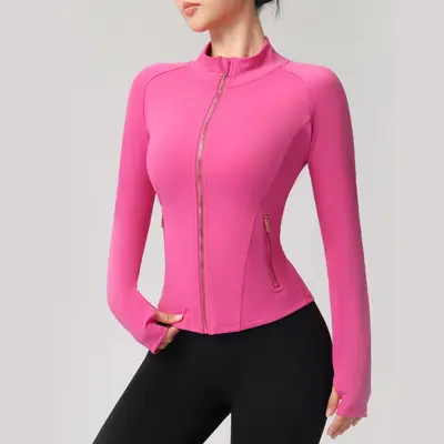 Long-Sleeve Yoga Jacket with Rose Gold Zipper - 12