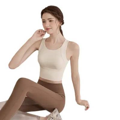 Damen Sport-BH und Weste Set mit festen Schalen, nahtlose Fitnessbekleidung