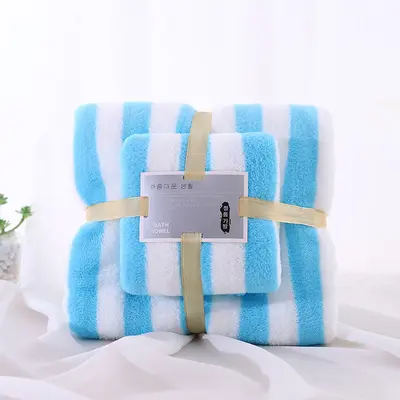 Badetuchset aus Korallensamt, verdickt, saugfähig, breite Streifen - 8